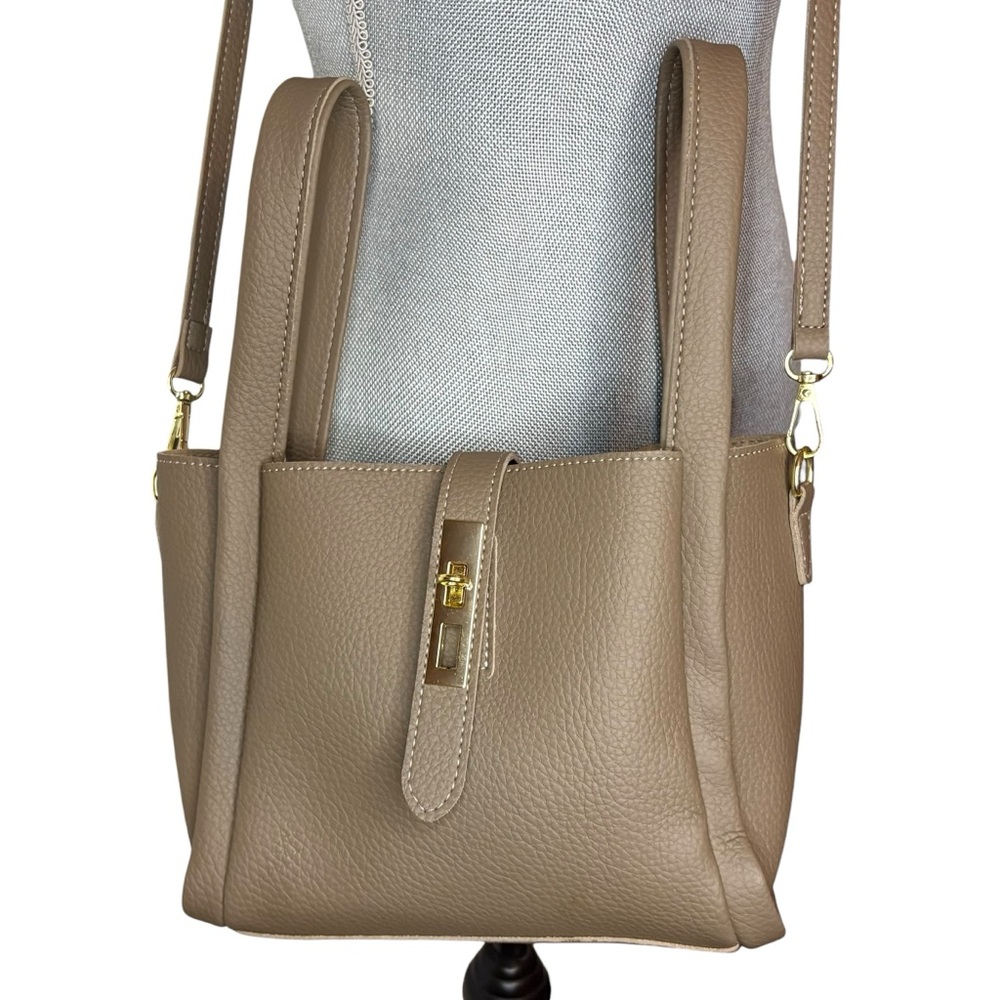 Beige Pebbled Faux Leather Mini Tote